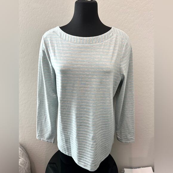 CHICO’S | Blue Gray Metallic Stripe Long Sleeve Top | Size 2 Large - Picture 2 of 7